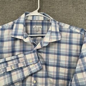 Peter Millar Golf Long Sleeve Shirt Men Size XXL Blue Plaid Button Up Casual